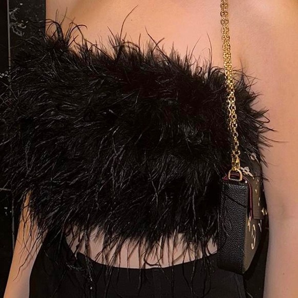 Peppermayo “The Night is Ours” feather crop top- black - Picture 5 of 5